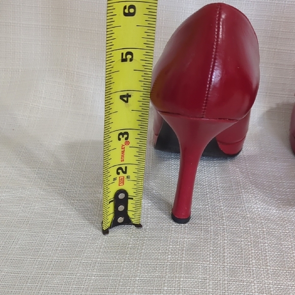 Antonio Melani Leather Heels Women's 8.5 Red Floral Accent Peep Toe Slip On - Picture 5 of 12